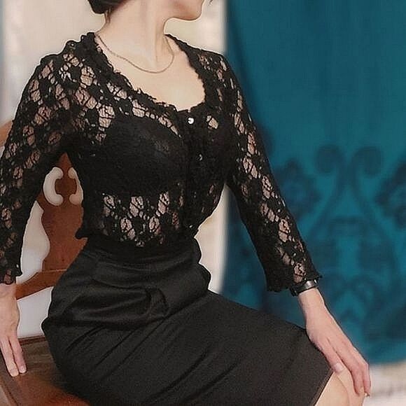 Vtg Gattinoni black high-waisted midi wool pencil skirt - Picture 3 of 13